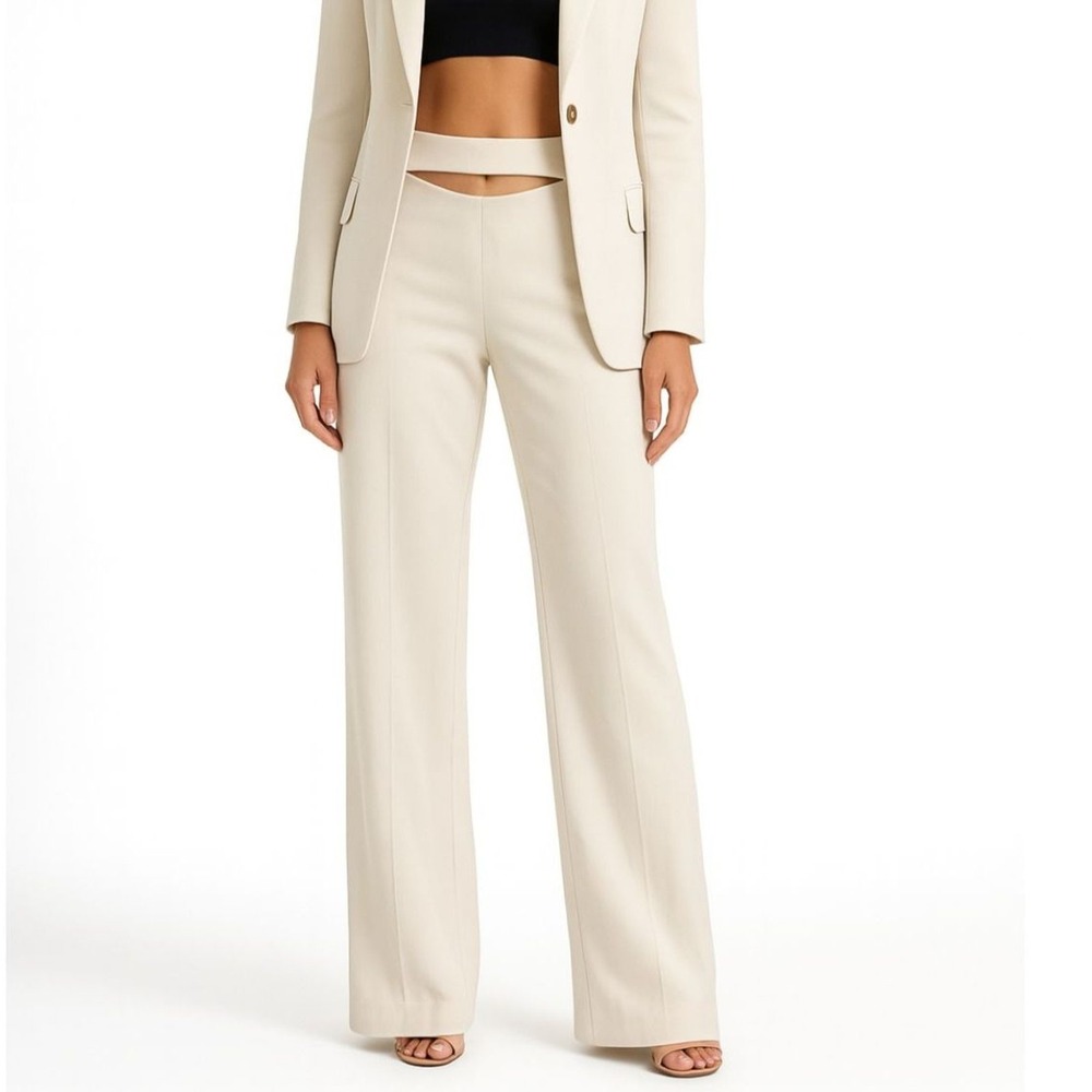 ZARA High Rise Trousers Off White Linen Blend Vented Waist Women's Size‎ XS New